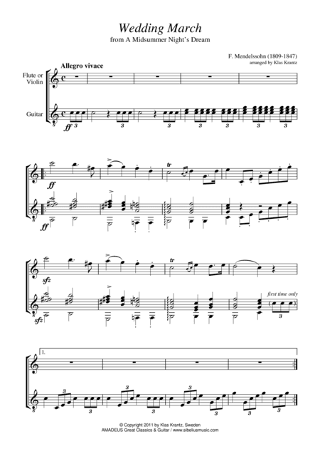 Wedding March for flute or violin and guitar (arr. K. Krantz)