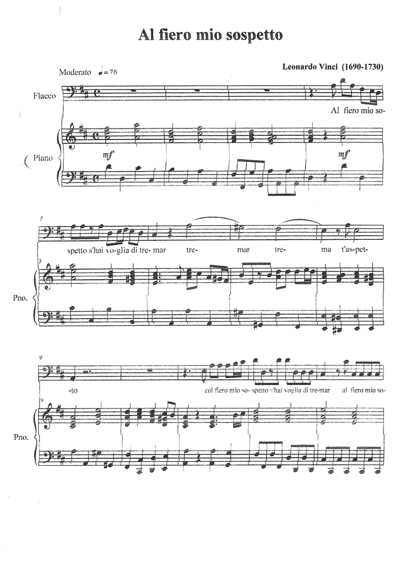 Leonardo Vinci   Al fiero mio sospetto (Bass Voice) transcribed by Helios D'Andrea (arr. Helios D'Andrea)