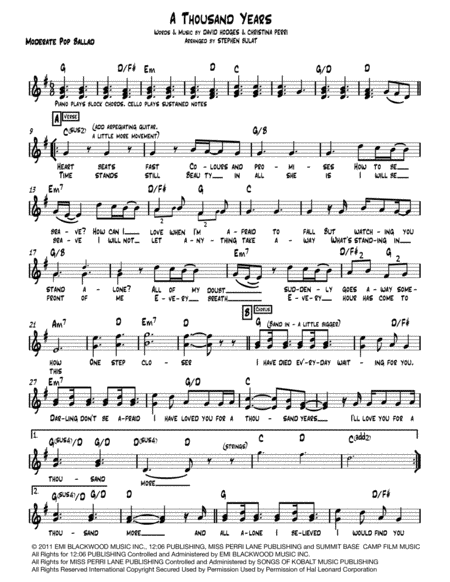 A Thousand Years (arr. Stephen Bulat)