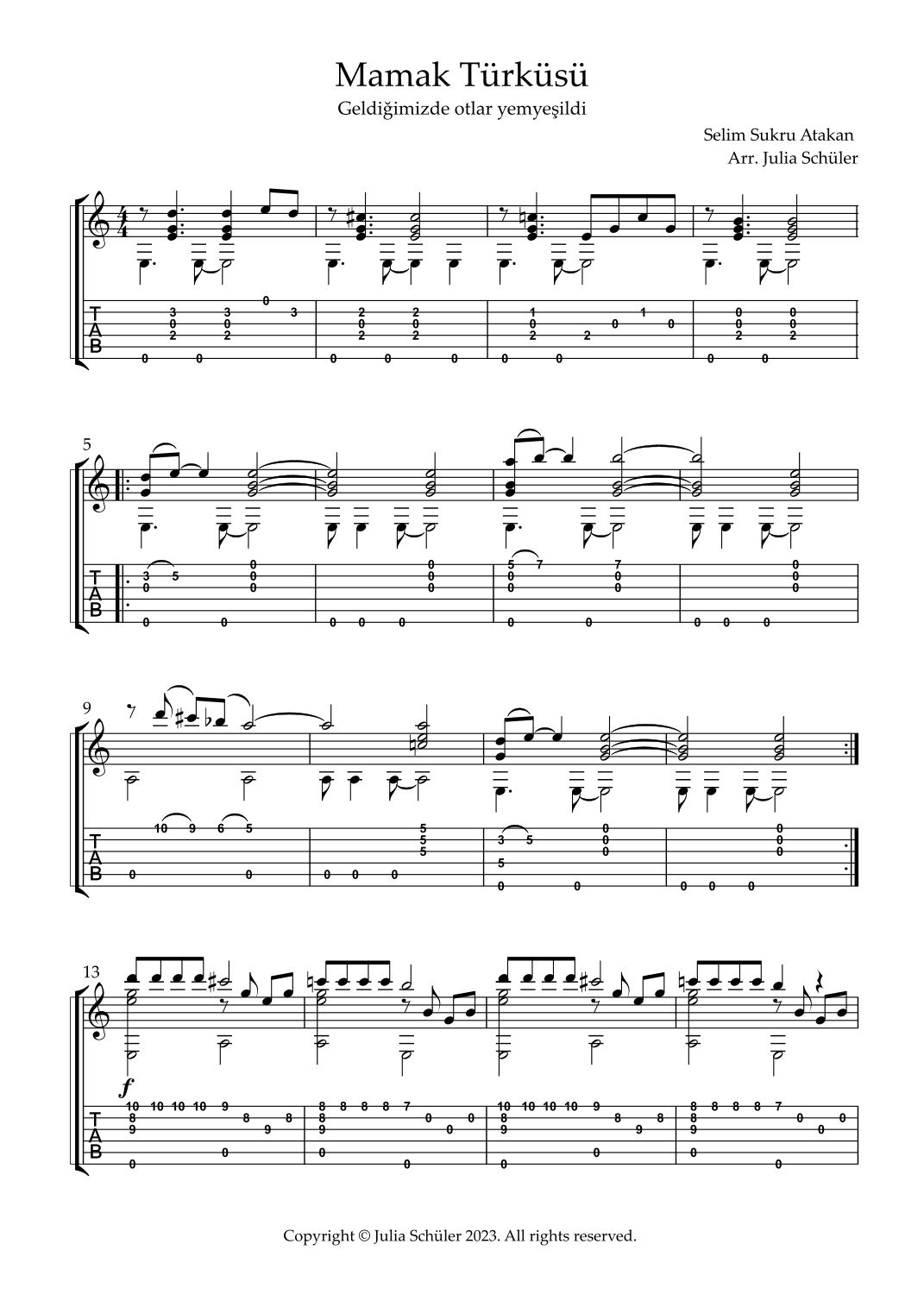 Mamak Türküsü (arr. Julia Schüler)