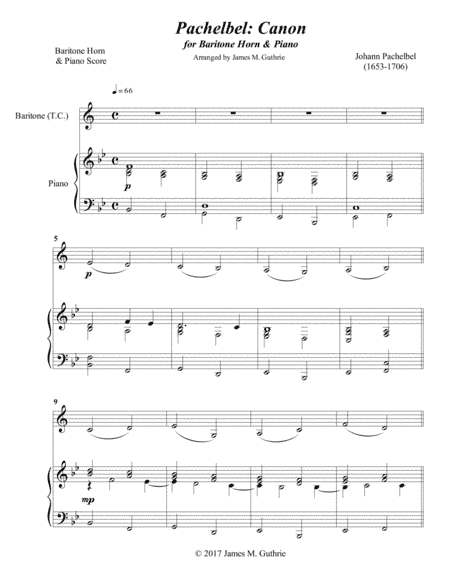 Pachelbel: Canon for Baritone Horn & Piano (arr. James M. Guthrie, ASCAP)