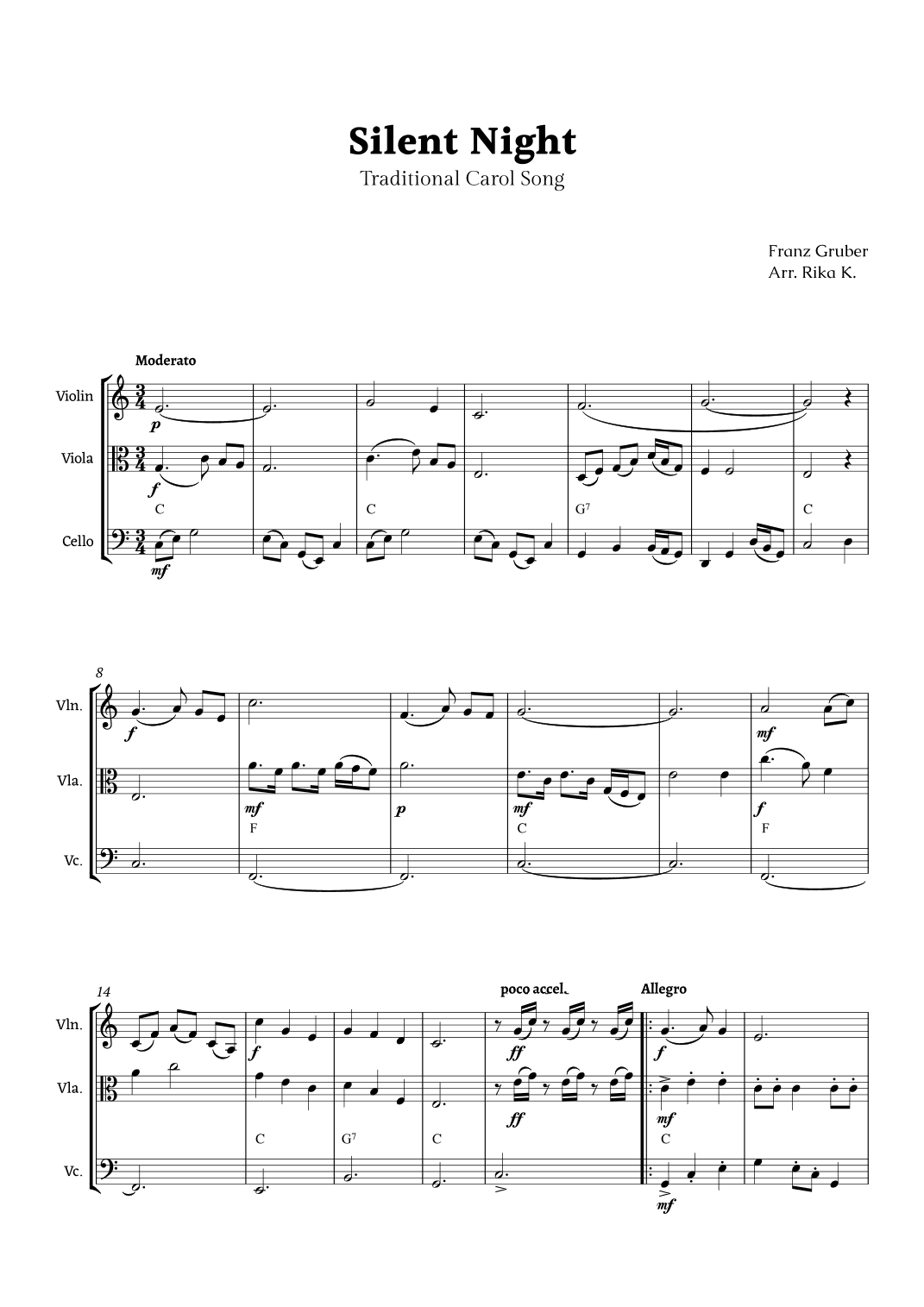 Silent Night for String Trio (arr. Rika K.)
