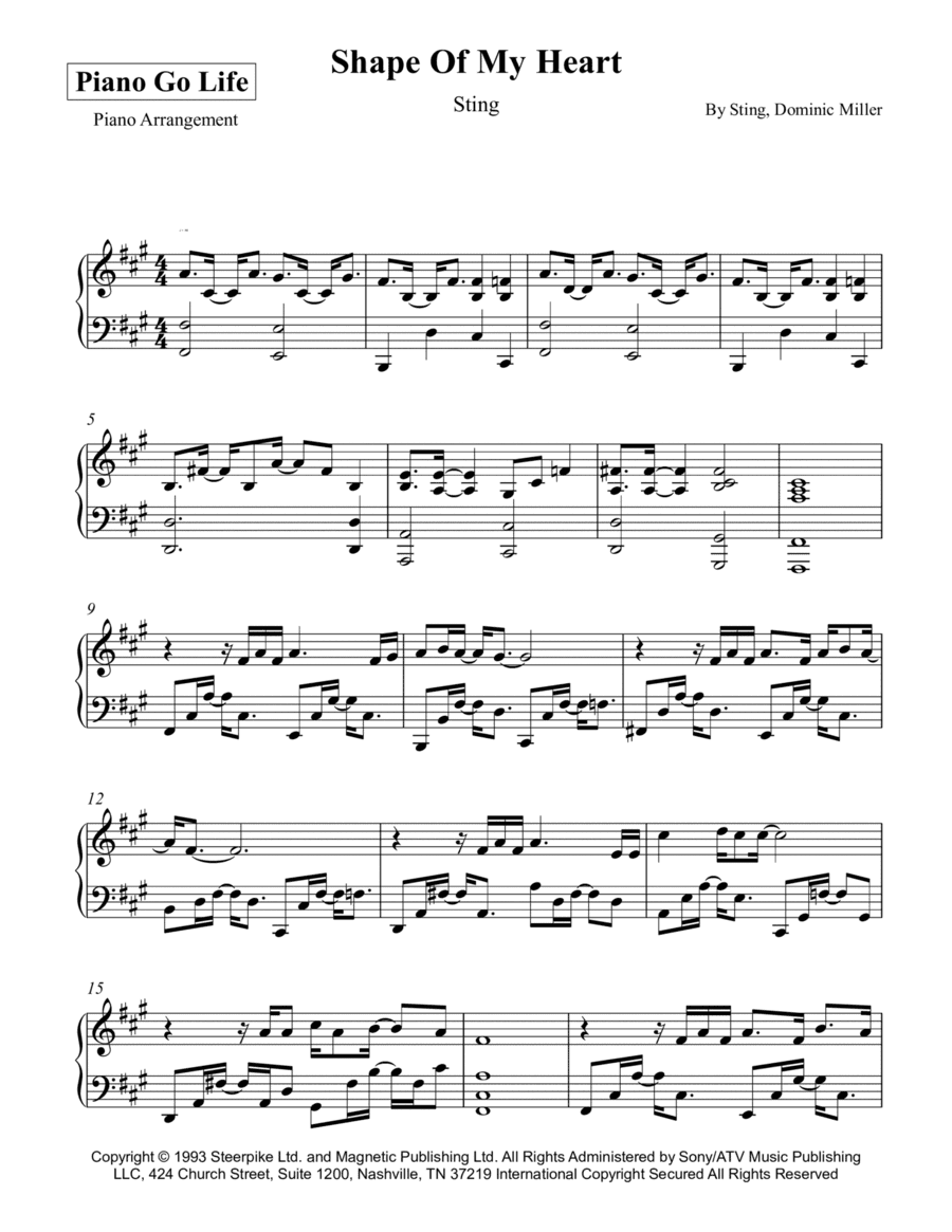 Shape Of My Heart (arr. Piano Go Life)