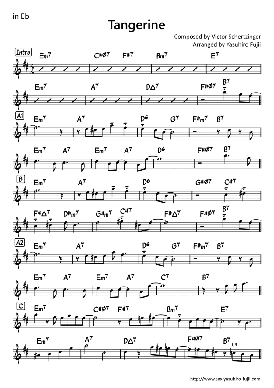 Tangerine - Easy Improvisation Example for Alto Sax (arr. Yasuhiro Fujii)
