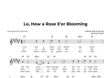 Lo, How a Rose E'er Blooming (Key of F-Sharp Major) (arr. R. Salvario)