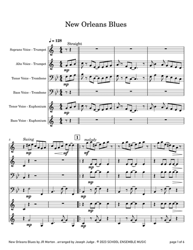 New Orleans Blues by JR Morton for Brass Quartet in Schools (arr. Joseph Judge)