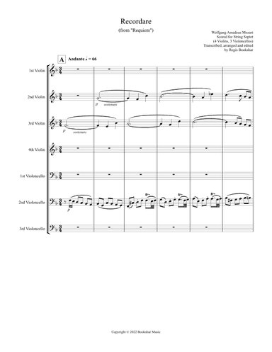 Recordare (from "Requiem") (F) (String Septet - 4 Violins, 3 Cellos) (arr. Regis Bookshar)