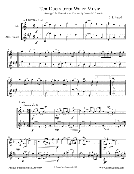 Handel: Ten Duets from Water Music for Flute & Alto Clarinet (arr. James M. Guthrie)