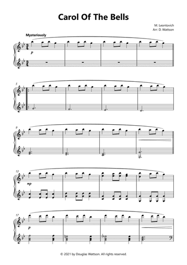 Carol of the bells piano sheet music (arr. Douglas Wattson)