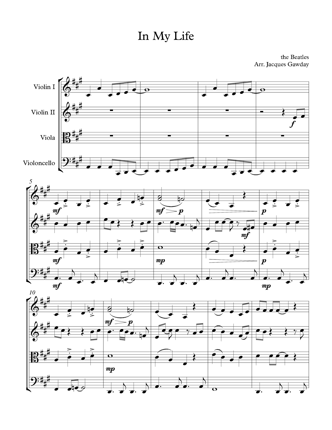 In My Life (arr. Jacques Gadway)