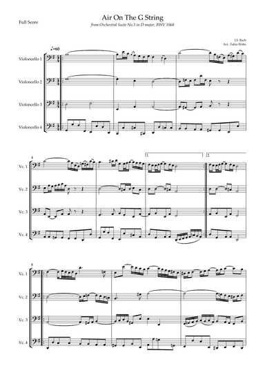 Air On The G String (J.S. Bach) for Cello Quartet (arr. Fabio Britto)