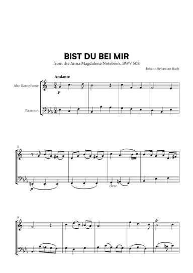 Bist du bei Mir (BWV 508) (for Alto Sax and Bassoon) (arr. Cadenza Editions)
