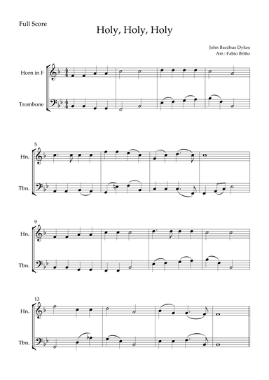 Holy, Holy, Holy (Traditional Christian Song) for Horn in F & Trombone Duo (arr. Fabio Britto)