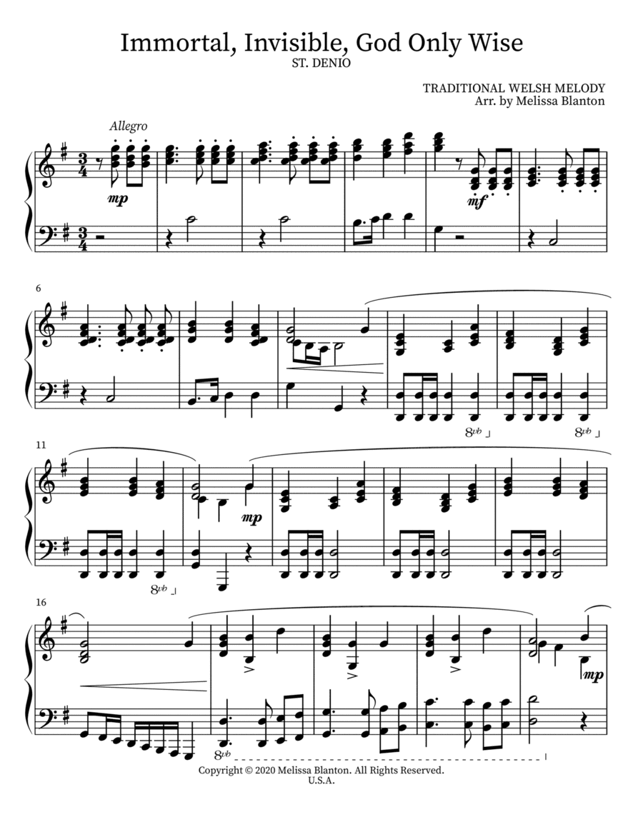 Immortal, Invisible, God Only Wise ~ Piano Solo Hymn Arrangement (arr. Melissa Blanton)