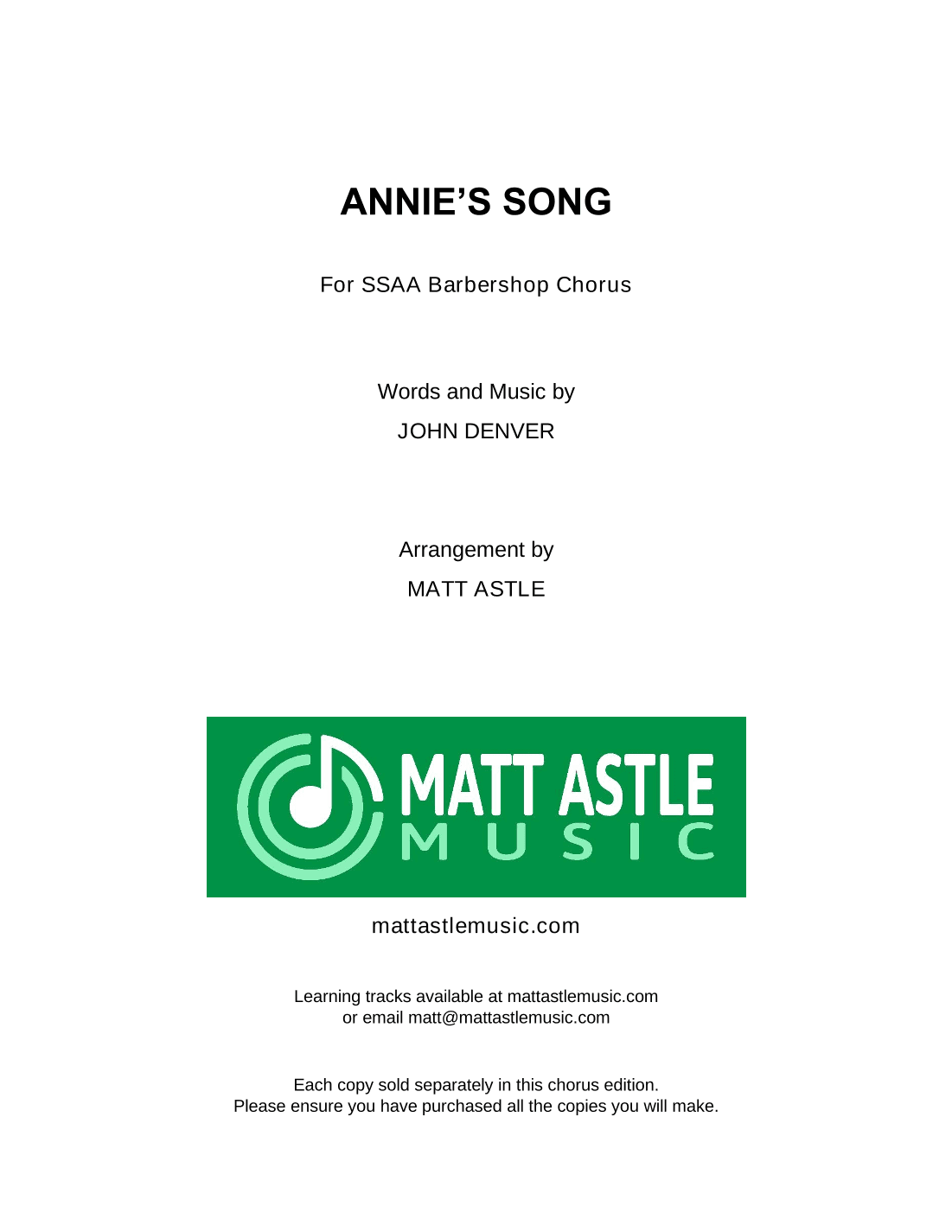 Annie's Song (arr. Matt Astle)