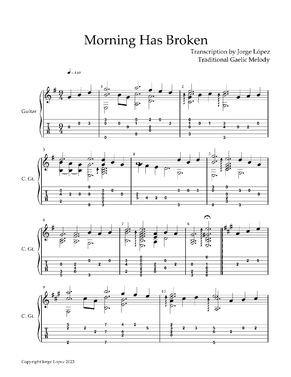Morning Has Broken - Traditional Gaelic Tune (arr. Jorge Lopez)