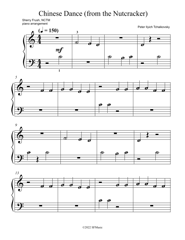 Chinese Dance from the Nutcracker - 5 finger alpha notes (arr. Sherry Frush, NCTM)