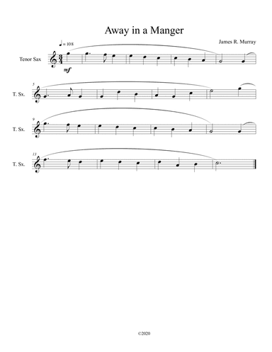 Away in a Manger for solo tenor sax (arr. B C Dockery)