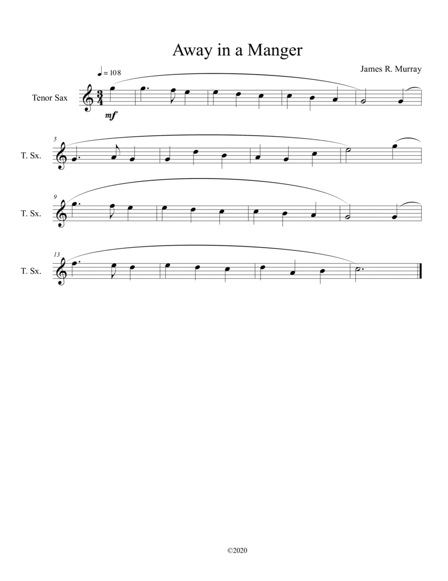 Away in a Manger for solo tenor sax (arr. B C Dockery)