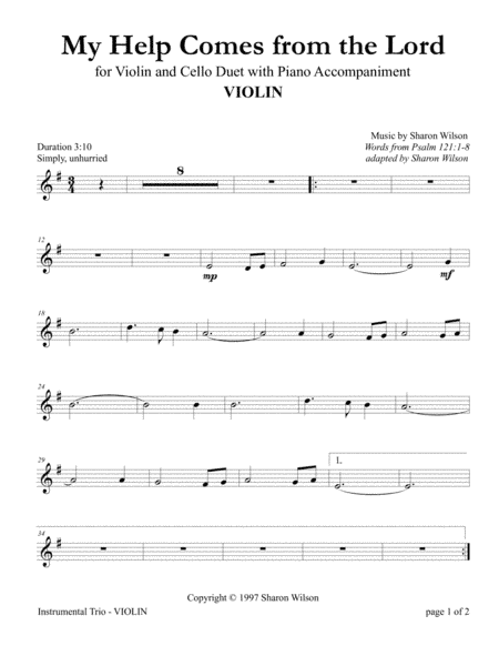 My Help Comes from the Lord ~Psalm 121 (Violin and Cello Duet with Piano Accompaniment)