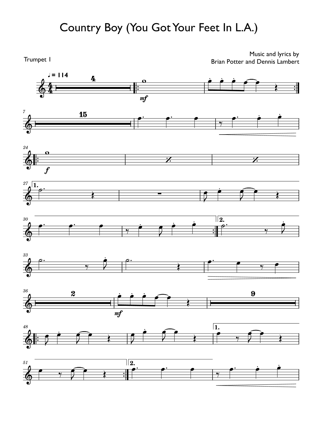 Country Boy (you Got Your Feet In L.a.) (arr. David Lartey)