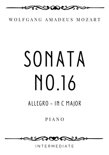 Mozart - Allegro from Piano Sonata No. 16 in C Major - Intermediate (arr. Piacere Music Sheets)