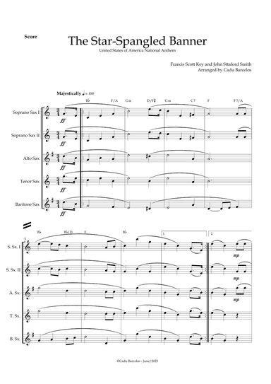 The Star-Spangled Banner - EUA Hymn (Sax Quintet) chords (arr. Cadu Barcelos)