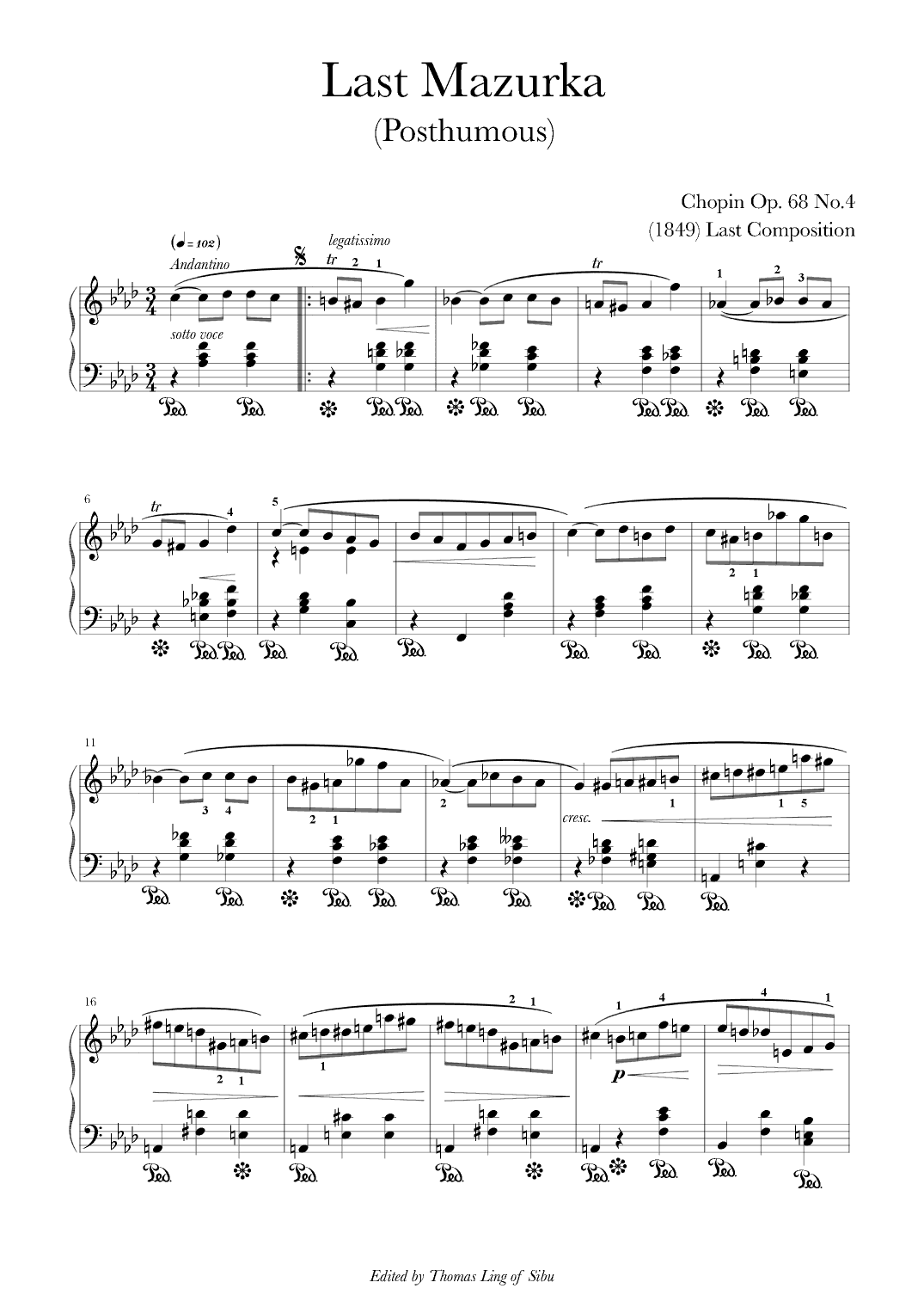 The Last Mazurka - Op.68 No.4 (Posthumous) (arr. Thomas Ling)