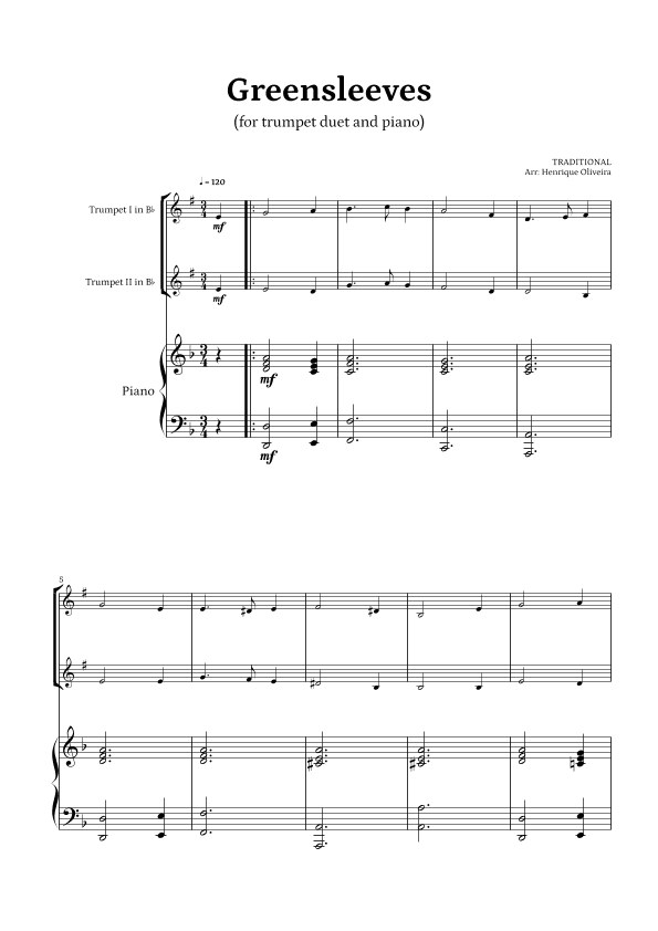 What Child Is This? (Greensleeves) - for trumpet duet and piano (arr. Henrique Oliveira)
