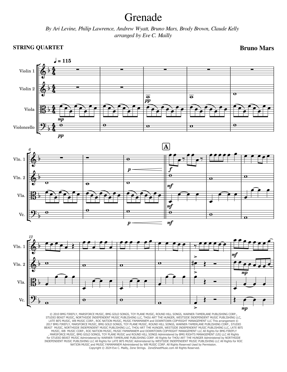 Grenade (arr. Eve C. Mailly - Zene Strings)
