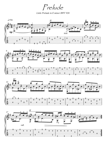 Bach Prelude in E minor BWV 938 guitar solo (arr. PianoSheetNow)