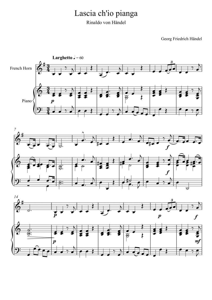Georg Friedrich Handel - Lascia ch'io pianga (French Horn Solo) (arr. André Laitano)
