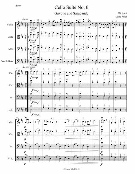 String Orchestra Arrangement of Cello Suite No. 6 Sarabande and Gavotte by Bach (arr. Laura Jekel)