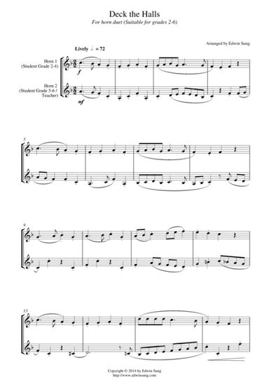 Deck the Halls (for horn duet, suitable for grades 2-6) (arr. Edwin Sung)