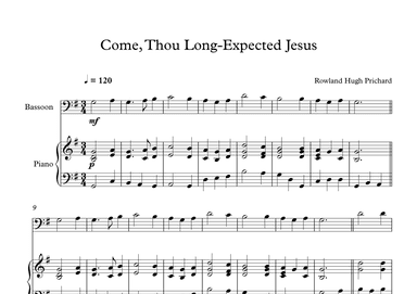 Come, Thou Long-Expected Jesus - Rowland Hugh Prichard (Bassoon + Piano) (arr. Digital Book Music)