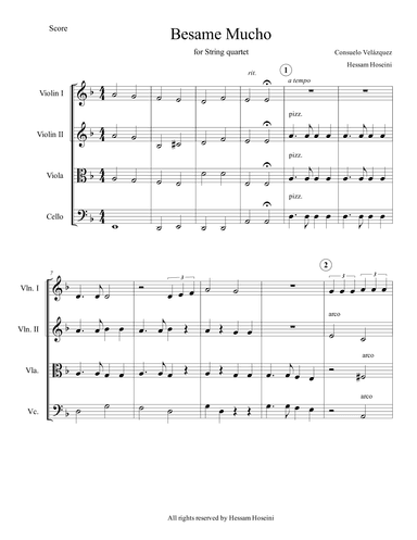 Besame Mucho (for String quartet) (arr. Hessam Hoseini)