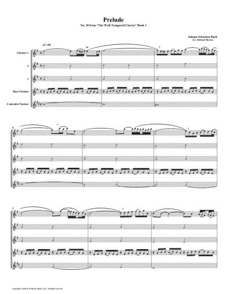 Prelude 10 from  Well-Tempered Clavier, Book 1 (Clarinet Quintet) (arr. Richard Byrnes)