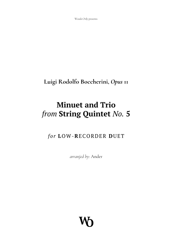 Minuet by Boccherini for Low Recorder Duet (arr. Ander)