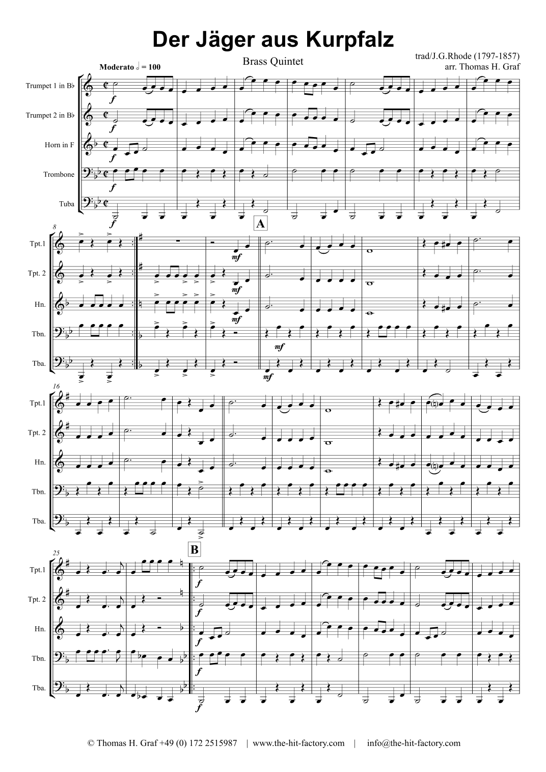 A Hunter from the Palatinate - German March/Octoberfest - Brass Quintet (arr. Thomas H. Graf)