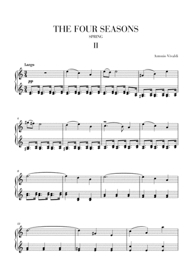 VIVALDI: The Four Seasons - Spring - 2nd mov. - Intermediate Piano (arr. Cadenza Editions)