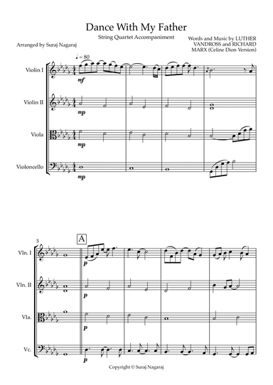 Dance With My Father String Quartet Accompaniment (Celine Dion Version) (arr. Suraj Nagaraj)