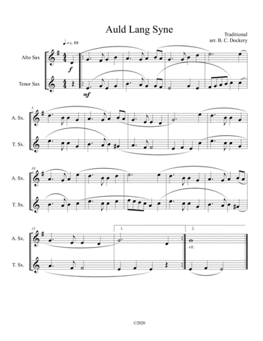 Auld Lang Syne (alto and tenor sax duet) (arr. B. C. Dockery)