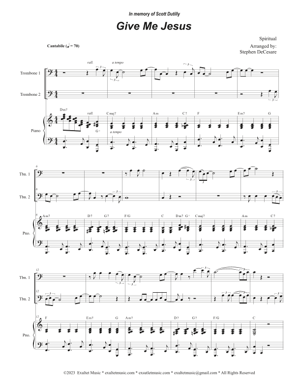 Give Me Jesus (Trombone Duet) (arr. Stephen DeCesare)