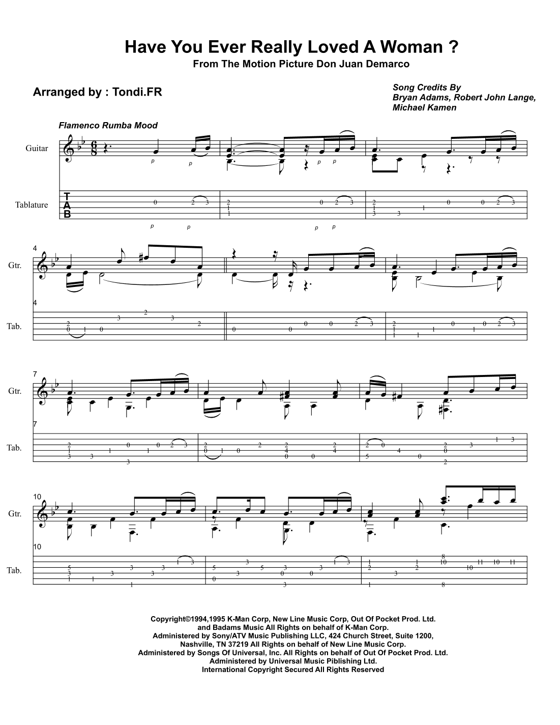 Have You Ever Really Loved A Woman? (arr. Tondi Rangkuti a.k.a Tondi. FR)