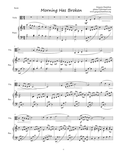 Morning Has Broken (Bunessan) for Viola and Piano