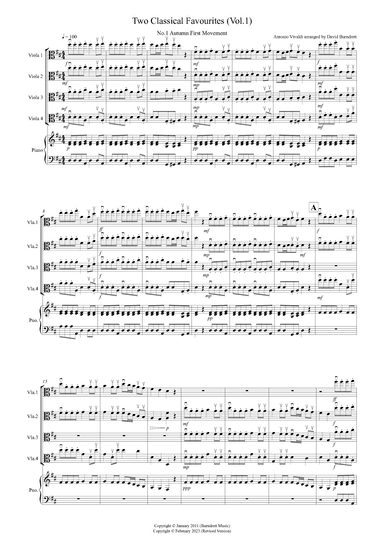 2 Classical Favourites for Viola Quartet (volume one) (arr. David Burndrett)