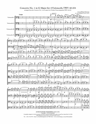 Concerto No. 1 in G Major for Four Celli Unaccompanied, TWV40:201 (arr. Joel Jacklich (ASCAP))