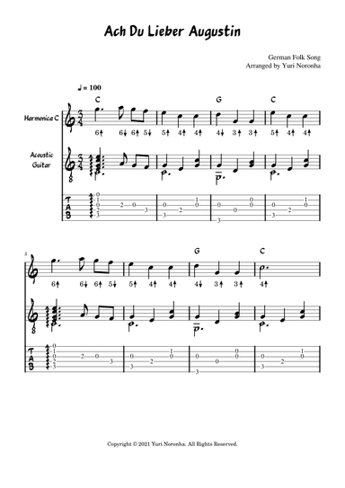 Ach Du Lieber Augustin - For Harmonica key C and Acoustic Guitar - Duet (Very easy German Folk Song) (arr. Yuri Noronha)