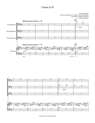 Canon in D (Pachelbel) (D) (Euphonium Trio - Bass Clef), Keyboard) (arr. Regis Bookshar)