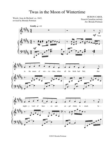 Twas in the Moon of Wintertime (HURON CAROL), Medium Voice, arr. Brenda Portman (arr. Brenda Portman)